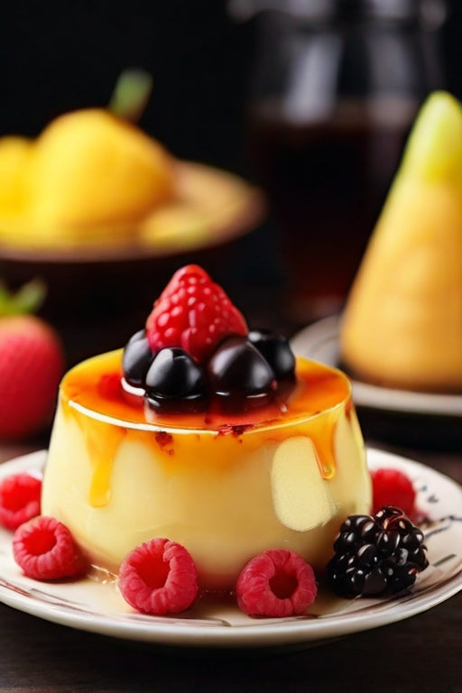 Flan - French Crème Caramel (Raspberry & Blueberry)-1 Serving