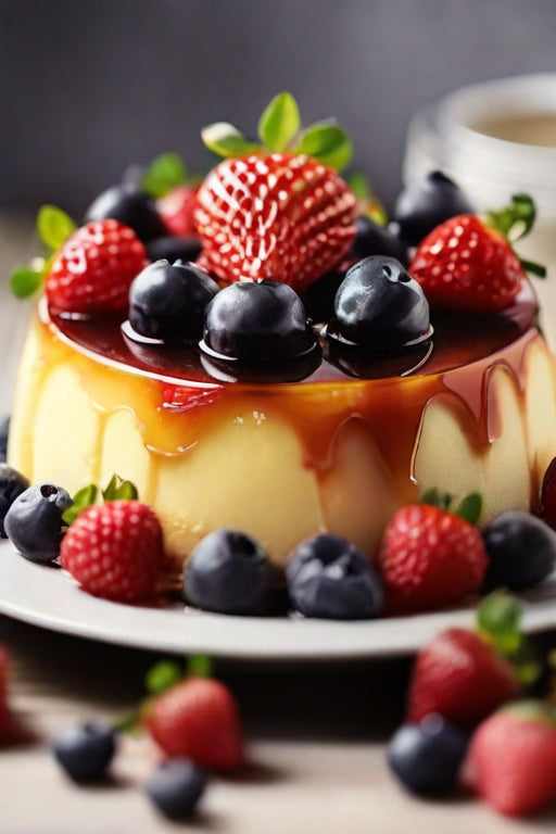 Flan - French Crème Caramel (Strawberry & Blueberry)-1 Serving