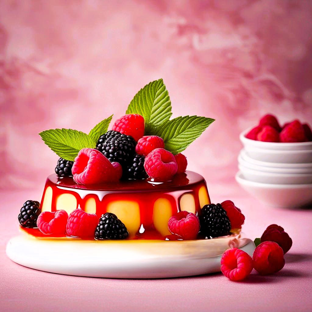 Flan - French Crème Caramel (Raspberry & Blackberry)-1 Serving