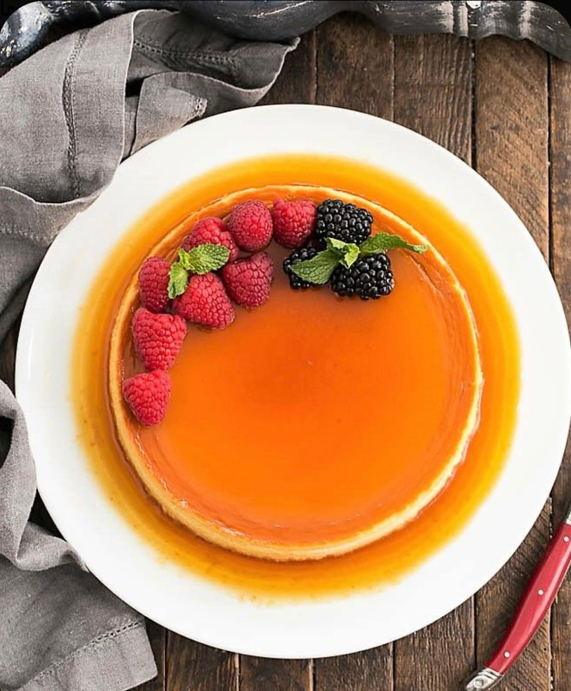 Flan - French Crème Caramel (Raspberry & Blackberry)