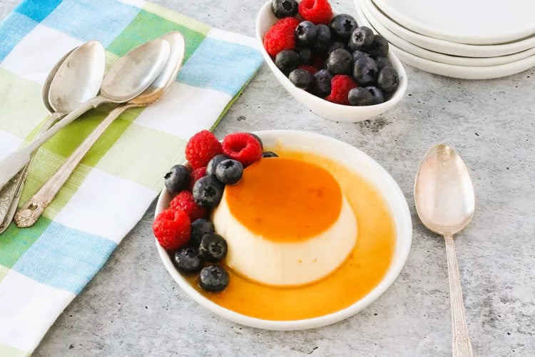 Flan - French Crème Caramel (Raspberry & Blueberry)-1 Serving