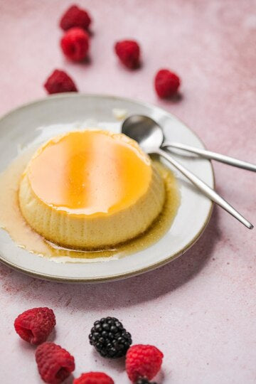 Flan - French Crème Caramel (Raspberry & Blackberry)-1 Serving