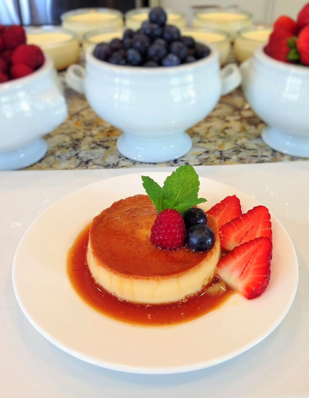 Flan - French Crème Caramel (Strawberry & Blueberry)-1 Serving