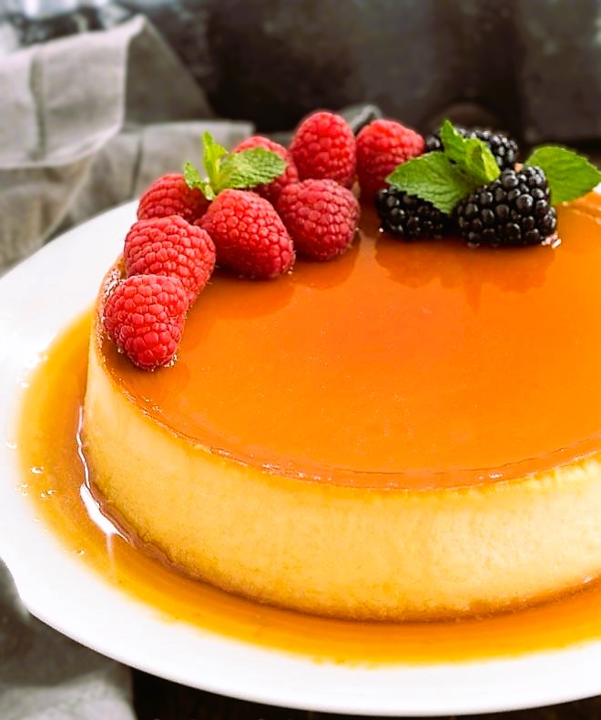 Flan - French Crème Caramel (Raspberry & Blackberry)