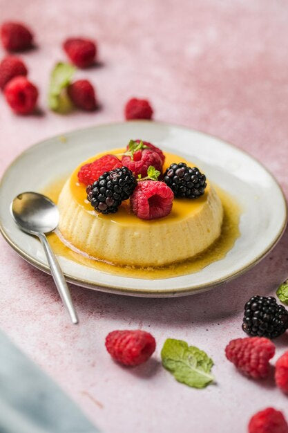 Flan - French Crème Caramel (Raspberry & Blackberry)-1 Serving